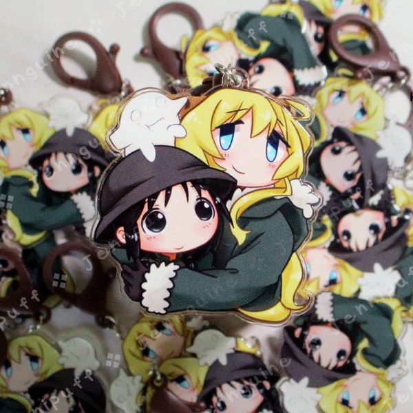 GirlsLastTour GLT Chito Yuuri Nuko Double Sided 2in Acrylic Keychain with Brown Plastic Finding Cute Kawaii Moe Anime Manga Post-Apocalyptic