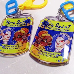 Splatoon 3 Shiver Frye Drink Double Sided Resin Keychain - Ume Splat - Yellow Finding and Blue Soda Tab - Anime Cocktail - 2in or 50mm