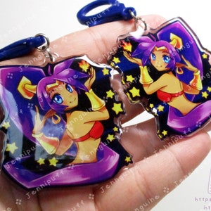 Shantae Dark Blue Double Sided Resin Keychain - Navy Blue Finding - Half Genie Hero Cute Kawaii Blue Purple Starry Sexy - 2in or 50mm