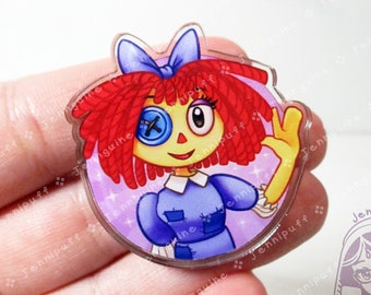 Ragatha - The Amazing Digital Circus Double-Sided Double-Walled Recycled Acrylic 40mm 1.5in Pin with Black Rubber Clutch TADC