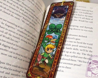 Link and Vaati Legènd of Zèlda Minish Cap Double Sided Printed Bookmark 2x6in - Made of Real Maple Wood 2ply Veneer - Gold Tassel