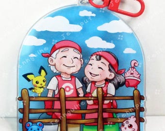Daycare Couple with Îgglýbüff PÎchü ÀzürÎl | Oversize Double Sided 3in Acrylic Keychain | Gift for Poke and Anime Fan Nerd Kawaii Game TCG