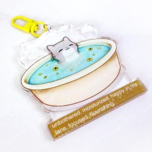 Unbothered Moisturized Happy Cat Meme | Oversize Double Sided 3in Acrylic Keychain | Gift for Cat Feline Pet Anime Fan Geek Nerd Kawaii