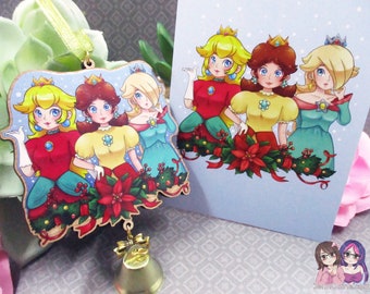 Princess Peach Daisy Rosalina Wooden Christmas Ornament (read description) | Comes with a 4x6in Print of the Artwork | No planned restocks