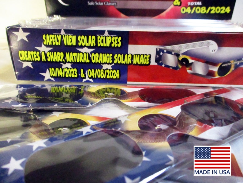 Total Solar Eclipse Paper Glasses ISO 12312-2 Certified NASA Approved Made in USA Single/2 pack/4 pack, April 8 2024 Filter Sun Observation image 7