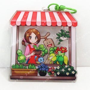 Flower Shop Lady and Grass PKMN | Chaveiro de acrílico grande de 3 lados e dupla face | Presente para fãs de Poke e Anime, Nerds, Kawaii, videogame TCG
