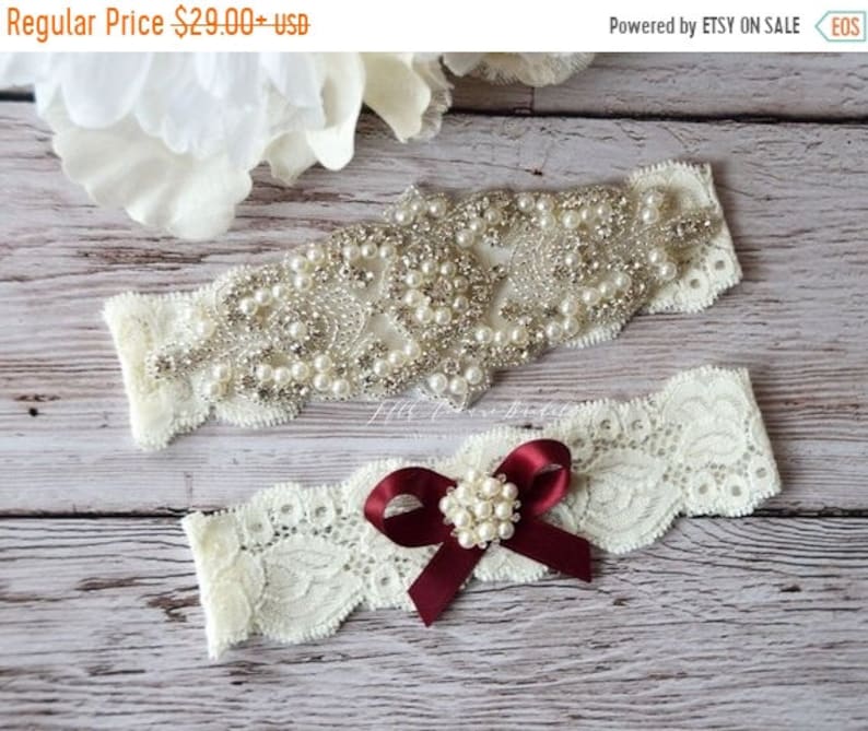 pearl and rhinestone garter set vintage rhinestones Style A1092 Wedding Garter Ivory Lace Wedding Garter Set bridal garter set