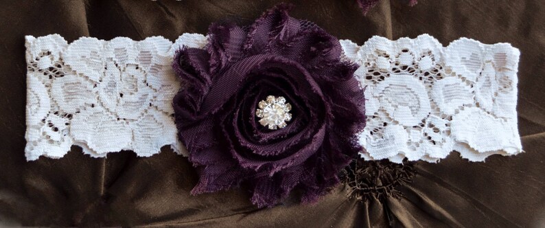 Ivory Lace Garter Garter Bridal Toss Garter Keepsake Garter Garter Wedding Shabby Chiffon Rosette Ivory Plum Wedding Garter Set