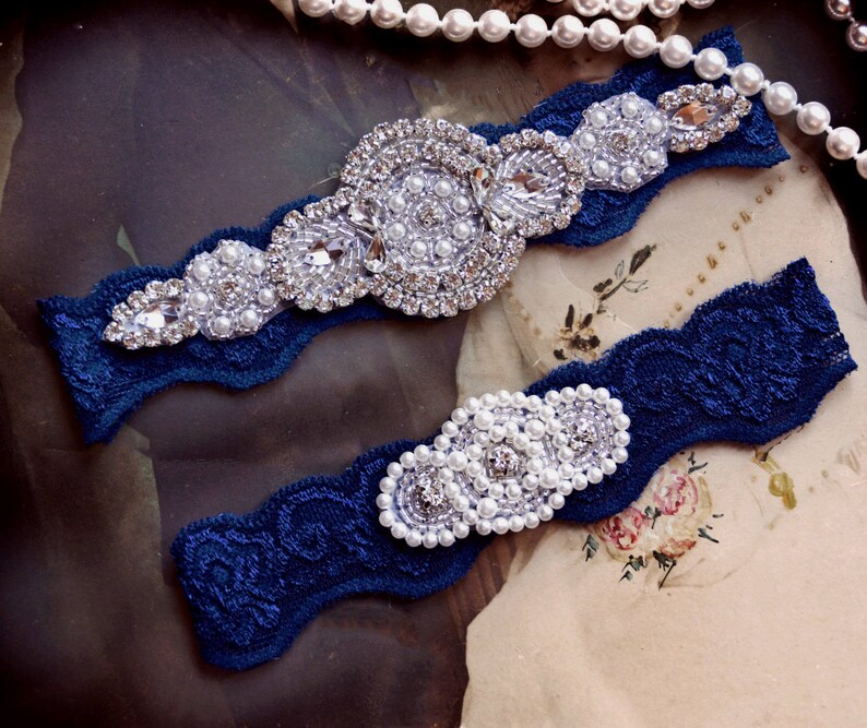 Crystal Bridal Garter Set Garter Vintage Inspired Wedding Stretch Lace Garter Wedding Garter Bridal Garter