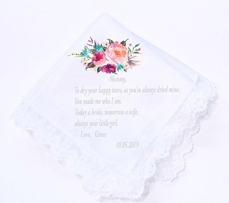 Wedding Handkerchief CUSTOMIZED PRINTED Wedding Hankies-Gift for Mom Mother of the Bride Gift
