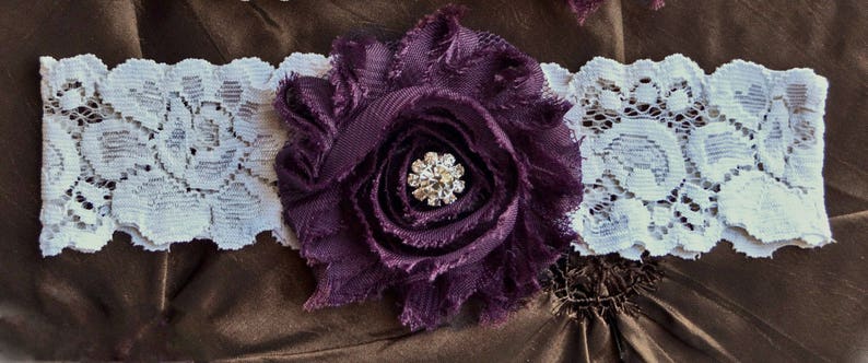 Rustic Garter Garter Wedding Bridal Garter Belt Ivory Lace Garter Shabby Chiffon Rosette PLUM /& IVORY Wedding Garter Country Garter
