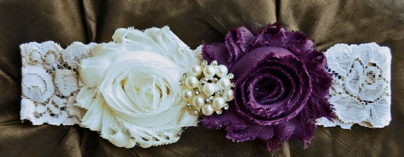 Rustic Garter Garter Wedding Bridal Garter Belt Ivory Lace Garter Shabby Chiffon Rosette PLUM /& IVORY Wedding Garter Country Garter