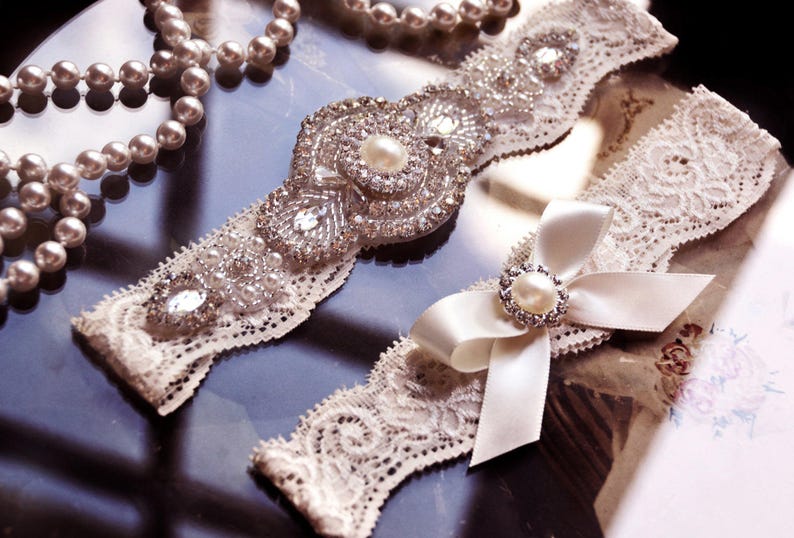 Ivory Lace Garter Bridal Garter Toss Garter Ivory Bridal Garter Ivory Garter Wedding Shabby Chiffon Rosette Ivory
