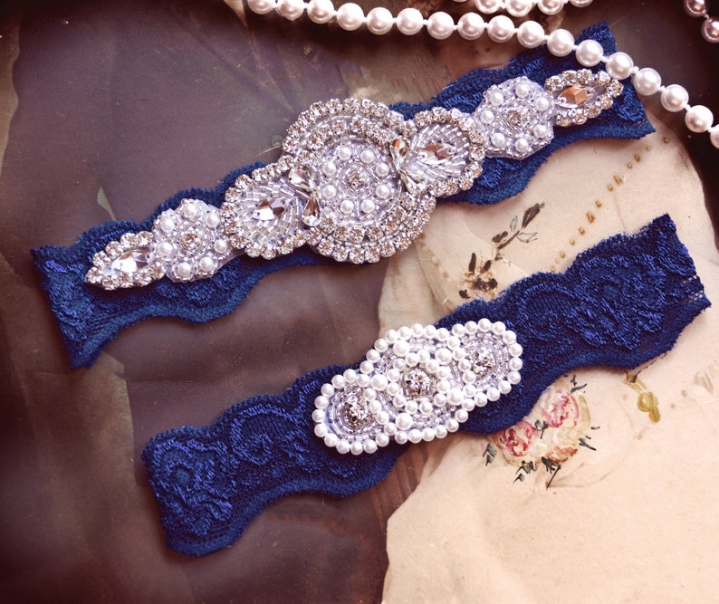 Crystal Bridal Garter Set Garter Vintage Inspired Wedding Stretch Lace Garter Wedding Garter Bridal Garter