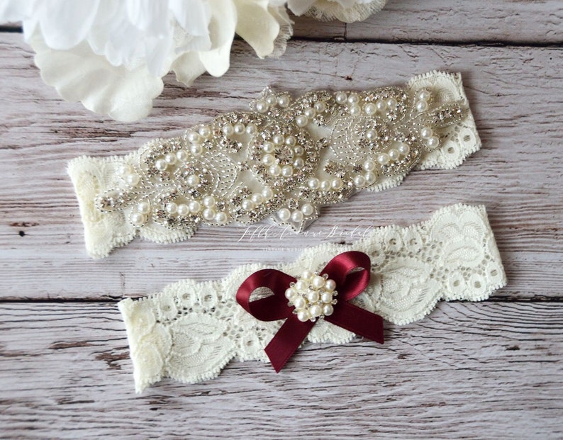pearl and rhinestone garter set vintage rhinestones Style A1092 Wedding Garter Ivory Lace Wedding Garter Set bridal garter set