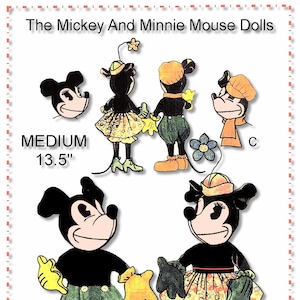Mickey & Minnie Mouse Soft Rag Doll Pattern #91  (Medium)  13.5&quot;