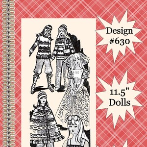Knitted Pattern Design #630 Doll Wardrobe Made For Vintage B and 11.5&quot; Dolls