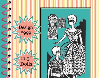 Crochet Pattern Design #999  Doll Wardrobe Made For Vintage B and 11.5" Dolls