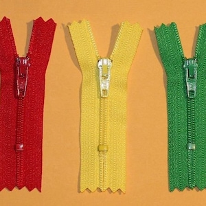 Nylon YKK Doll Zipper Set of 5  (Red, Navy, Yellow, Black, Green) 2 Inch Size