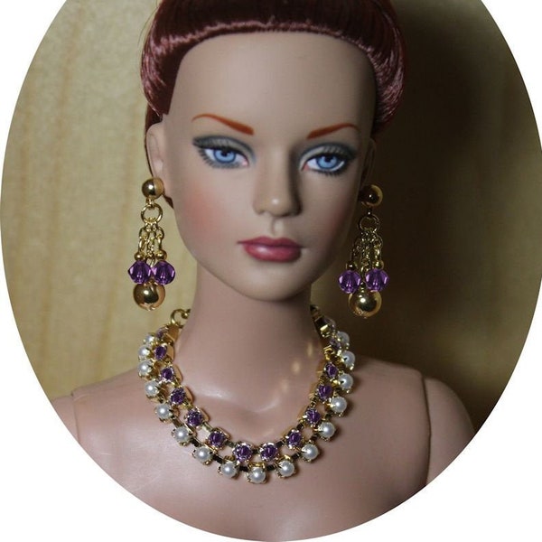 Amethyst & Pearls Jewelry Suite For Sydney Chase, Tyler Wentworth, Ellowyne Wilde And Other Same Size Dolls