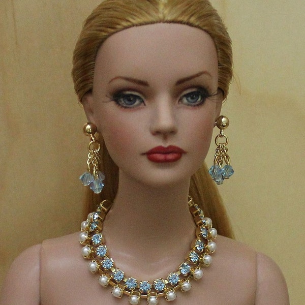 Aqua Marine & Pearls" Jewelry Suite For Sydney Chase, Tyler Wentworth, Ellowyne Wilde And Other Same Size Dolls