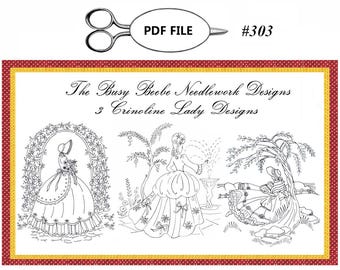 3 Crinoline Ladies Lady Garden Gal Belle Embroidery Designs #303 PDF FILE - PDF Instant Download