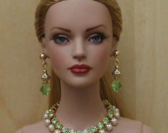 Peridot & Pearls Jewelry Suite For Sydney Chase, Tyler Wentworth, Ellowyne Wilde And Other Same Size Dolls