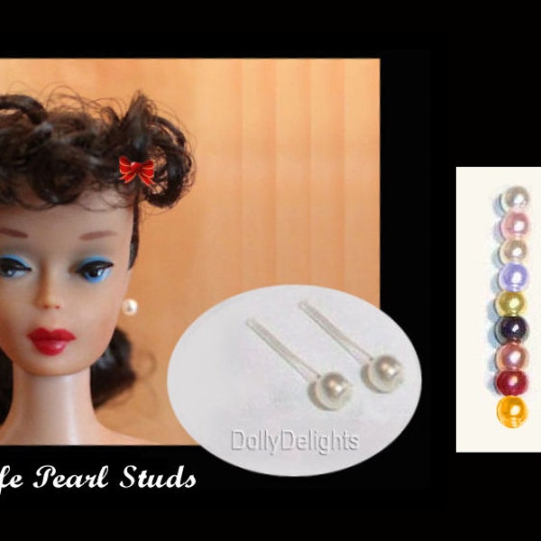 WHITE Safe Pearl Earrings By The Pair w/Nylon posts made for Vintage Barbie COLORS Doll Jewelry REPRO