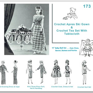 173 KNIT & CROCHET Doll Wardrobe Pattern And Tea Set Made For Vintage Barbie