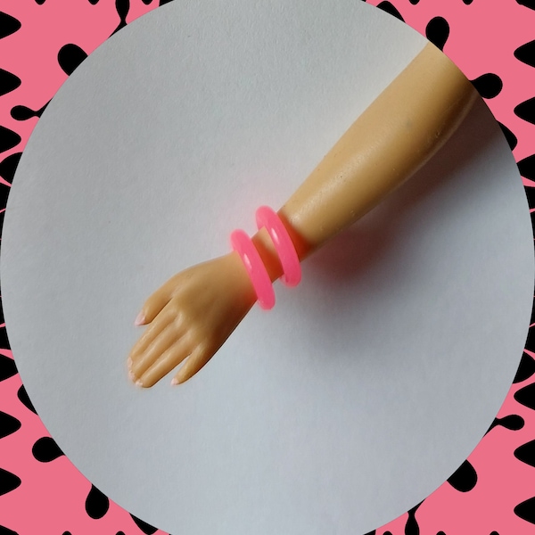 Set Of 2 Neon Hot Pink Bangle Bracelets Made For Vintage Barbie & Friends