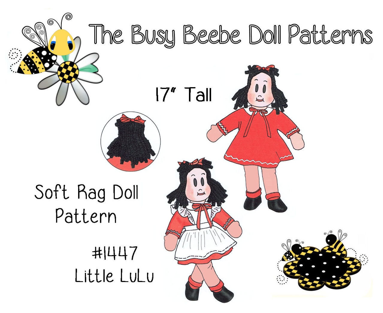 Little Lulu RAG DOLL & Wardrobe Pattern # 1447 17" high