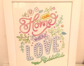 Watercolor painting with white frame
