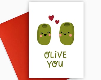 Olive You Card, A6 Love Card, I Love You Card