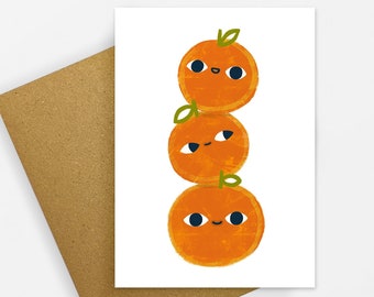 Oranges Card, Cute card, Blank inside, Illustrated Greeting Card