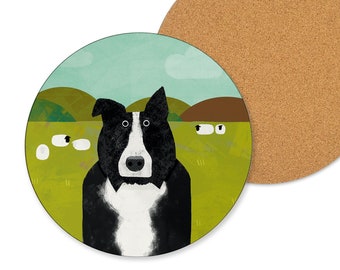 Border Collie Coaster, Sheep Dog Gift, Countryside, Farming, Illustrated Drinks Coaster