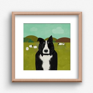 Border Collie Art Print, Sheep Dog Illustration, Countryside, Farming Print