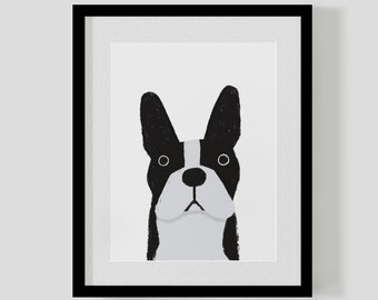 Boston Terrier Dog Print,  Dog Art Print, Dog Illustration, Pet portrait