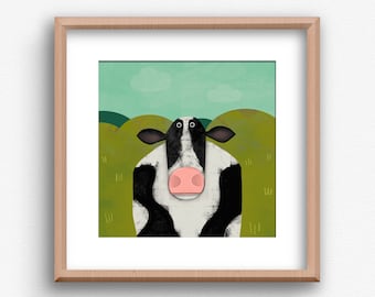 Cow Art Print, Dairy Cow Illustration, Countryside, Farming Print