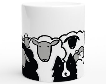 Sheep Mug with Border Collie, 11oz Ceramic Mug