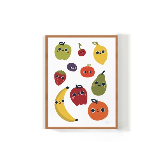 Cute Fruit Print Fruit Illustration Vegan Art Food Etsy UK