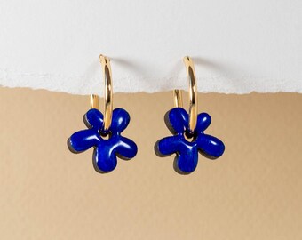 Handmade Wooden Flower Hoop Earrings | Gold Plated | Colourful Everyday | Gift for Her