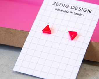 Handmade Neon Pink Triangle Stud Earrings – Fun Resin Jewellery Gift For Her