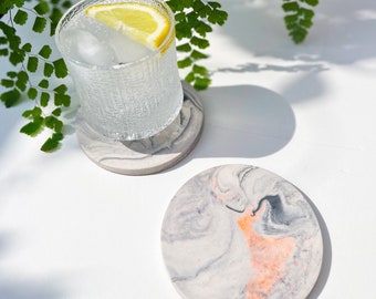 Pair of jesmonite coasters - handmade coasters - marble effect coasters - house warming gift - birthday gift