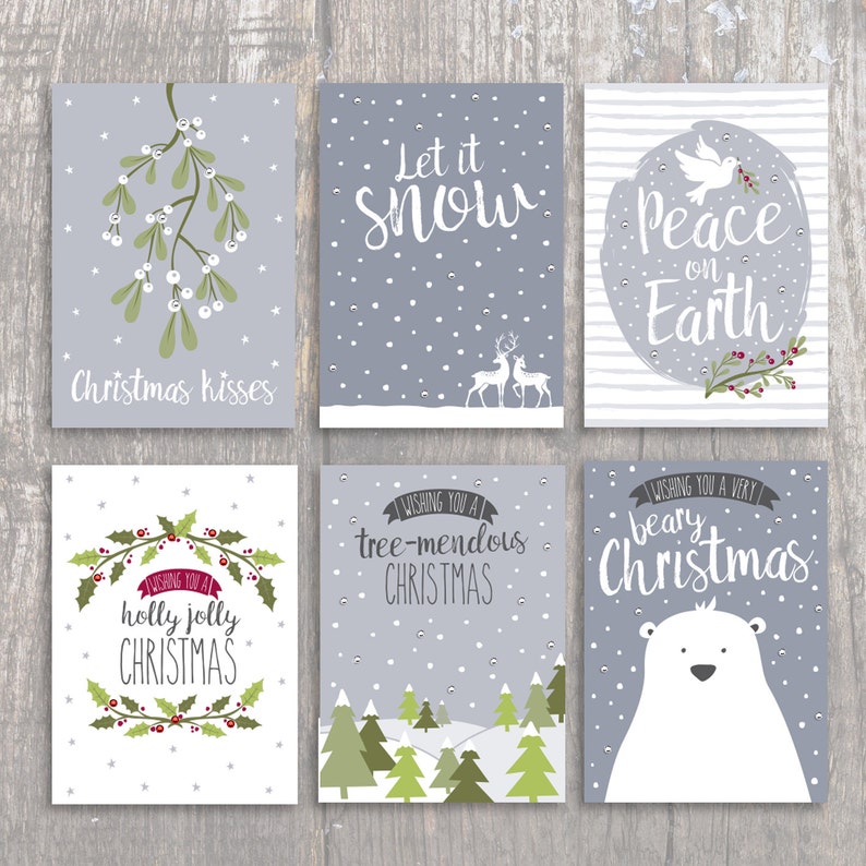 Christmas Card Pack / Multipack / Soft Grey Christmas Cards / Etsy UK