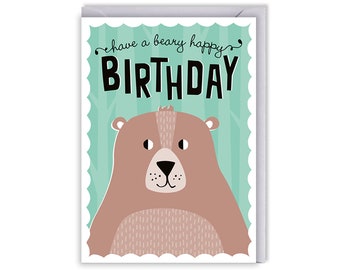 Bear Birthday Card / Kids Birthday Card / Bear Card / Brown bear / Cute Animal illustration