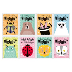 Kids Birthday Card pack / kids party cards / childrens birthday card / cute animal illustration / birthday card pack / multi-pack / for kids