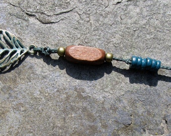Clip In Hair Wrap / Handmade Macrame / Hair Wrap / Hair Braid / Extension / Lulu with wooden/metal beads and large feather charm..
