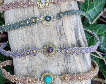 Macrame Choker Necklaces with semi precious stones and dainty Indian brass charms