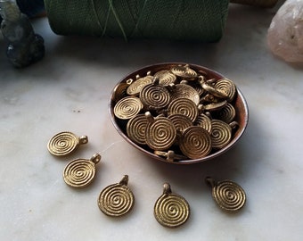 Brass Charms, Indian Circle Swirl Pendants for Macrame, Jewellery Making Choose quantity 3, 5 or 10s.