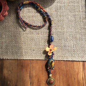 Handmade Macrame Hair Wrap · Boho Jewel Tones · Flower Gemstone Hair Accessory · Dreadlock or Clip In Festival Wrap